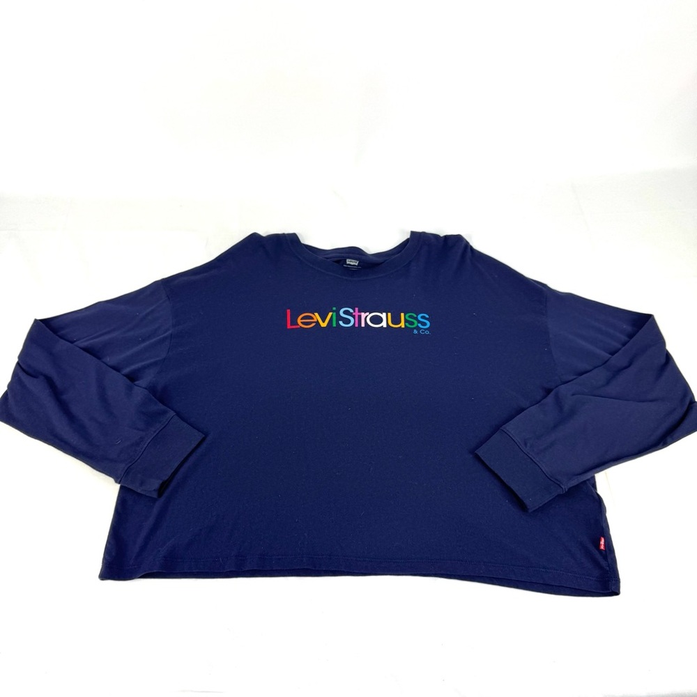 Levi Strauss XL navy blue graphic logo long sleeve crop top